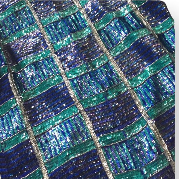 Leslie Fay Evenings 100% Silk Beaded Sequined Top M - Picture 4 of 5